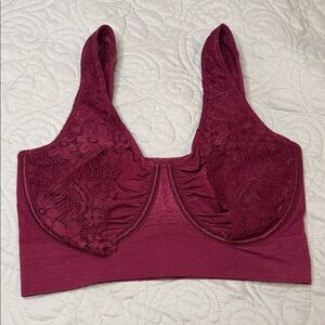 Rhonda Shear Burgundy Lace wire bra MEDIUM